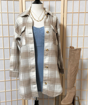 The “Forever In Plaid” Long Shacket In Nude