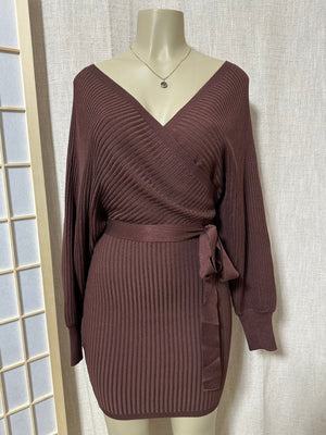 The “Yvette” Ribbed Dress In Chocolate Brown