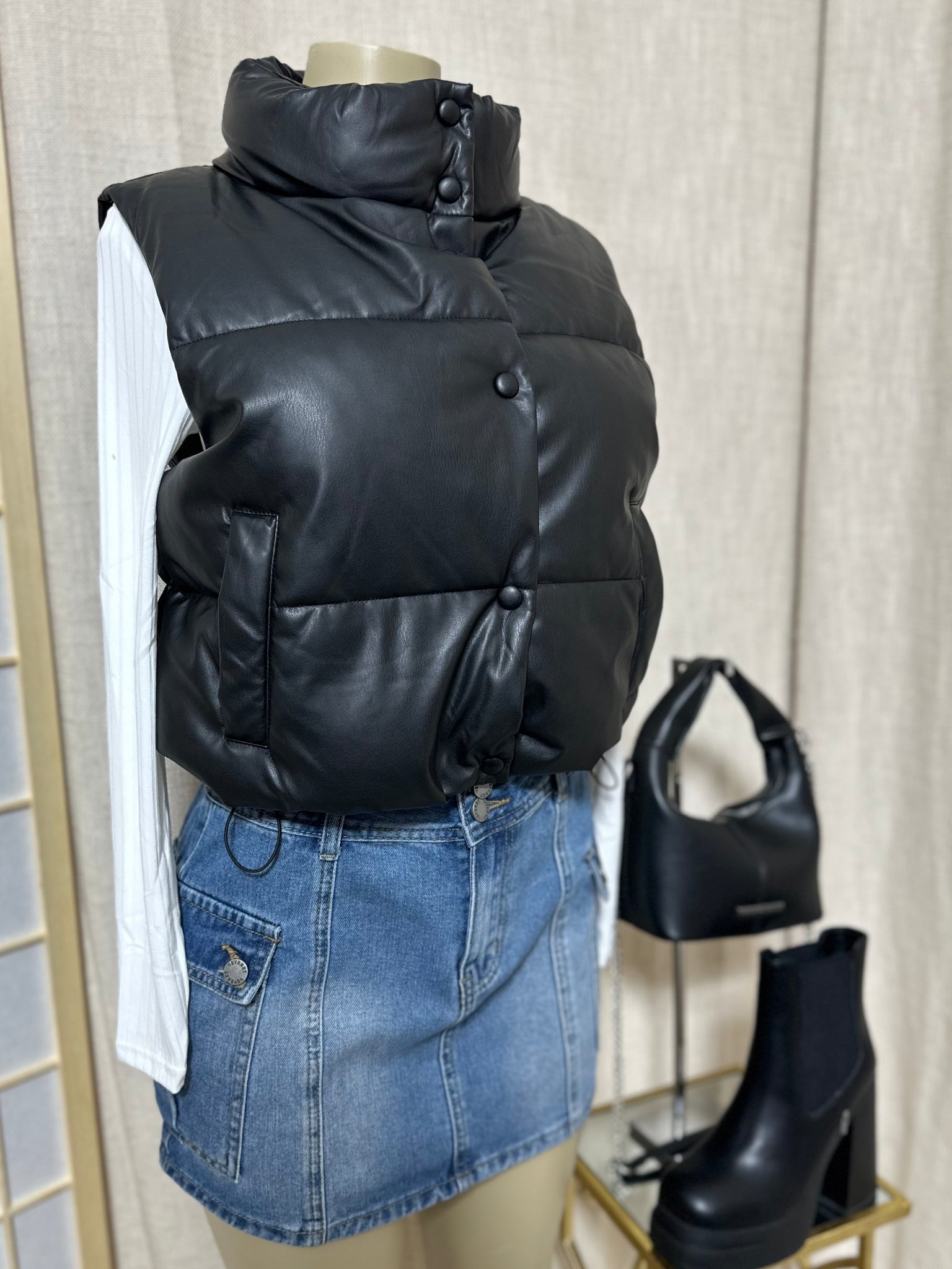 The “Trendsetting” Faux Leather Puffer Vest