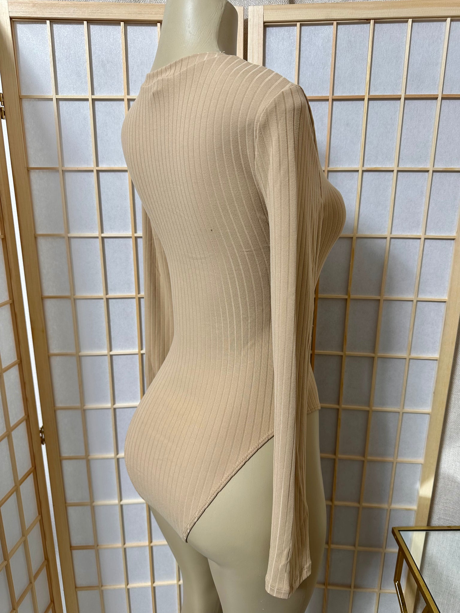 The “Nicole” Ribbed Bodysuit In Nude