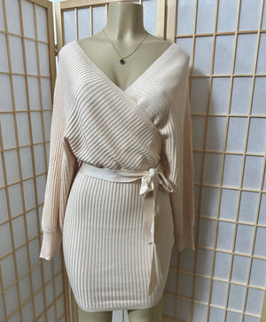 The “Yvette” Ribbed Dress In Ivory