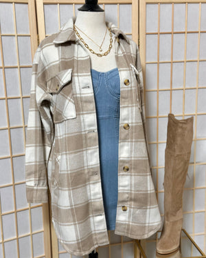The “Forever In Plaid” Long Shacket In Nude