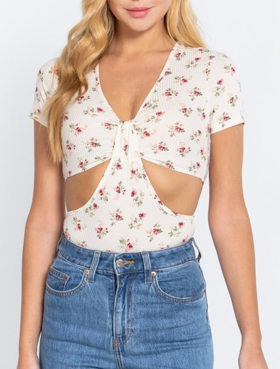 The “Hailey” Floral Ribbed Bodysuit