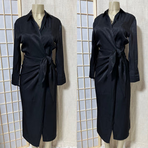 The “Chic Event” Silky Wrap Around Satin Dress In Black