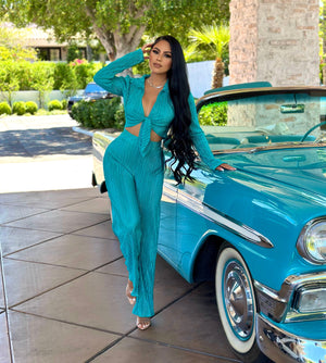 The “My Vacay Era” Plisse Set In Turquoise