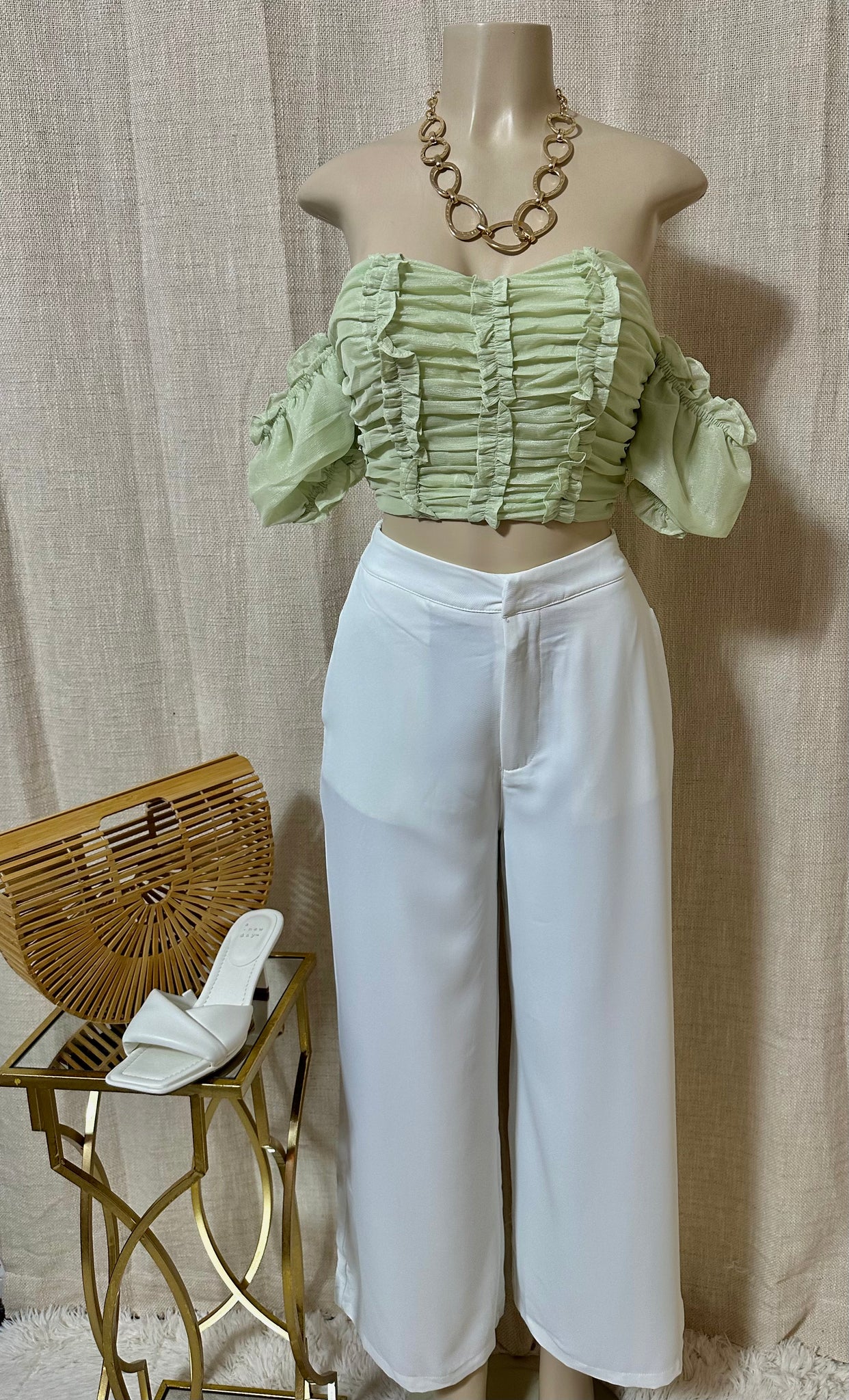 The “Shelly” Ruffle Corset Top In Sage