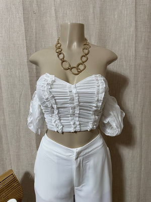 The “Shelly” Ruffle Corset Top In White