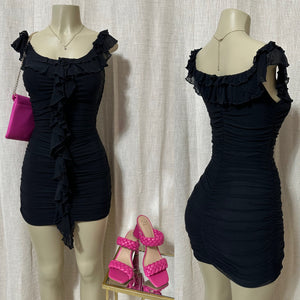 The “Ruched & Ruffles” Dress In Black
