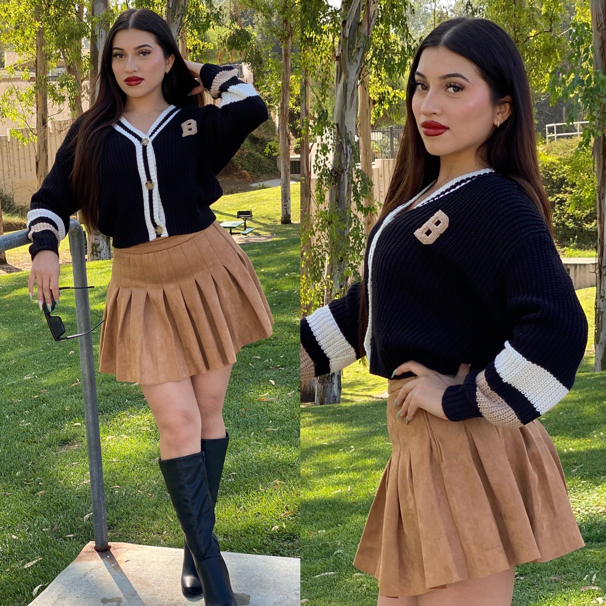 The “I’ll Cheer U On” Suede Pleaded Skirt