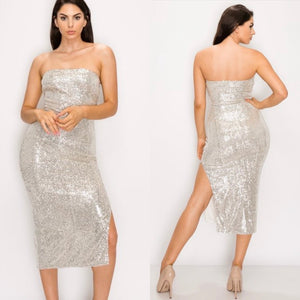 “New Year New Me” Sequins Dress In Silver