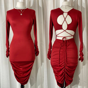 The “Mariah” Ruched Midi In Red