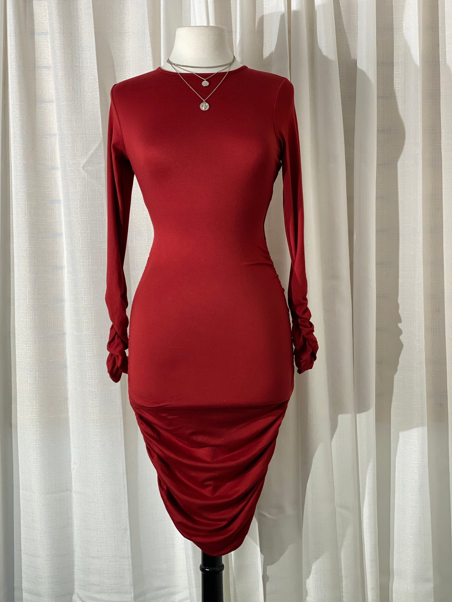 The “Mariah” Ruched Midi In Red
