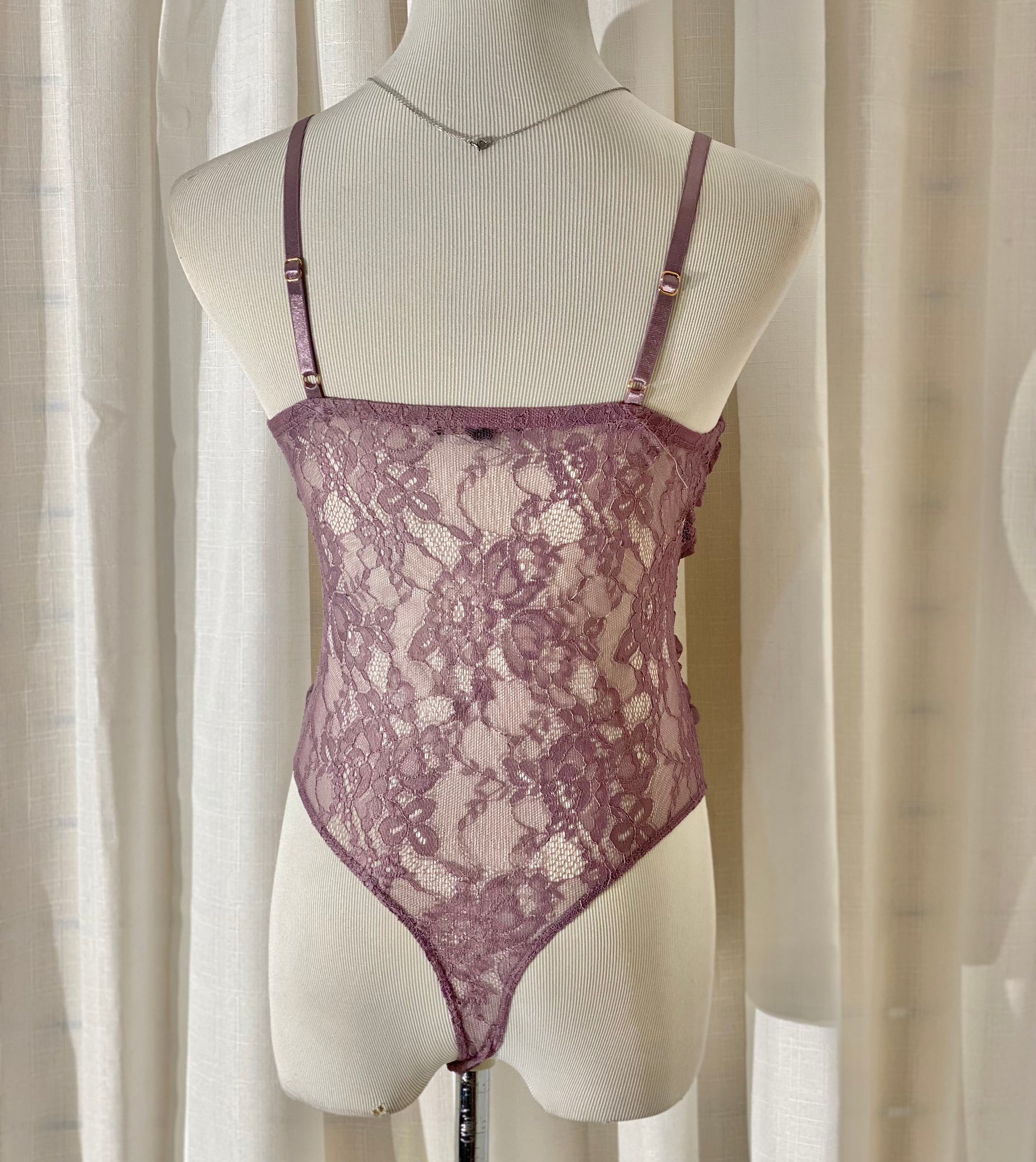 The “Zamora” Ruched & Lace Bodysuit In Purple