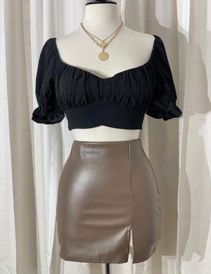 The “Slay It” Faux Leather Skirt In Mocha