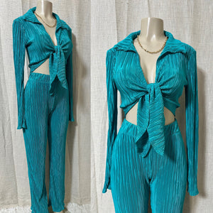 The “My Vacay Era” Plisse Set In Turquoise