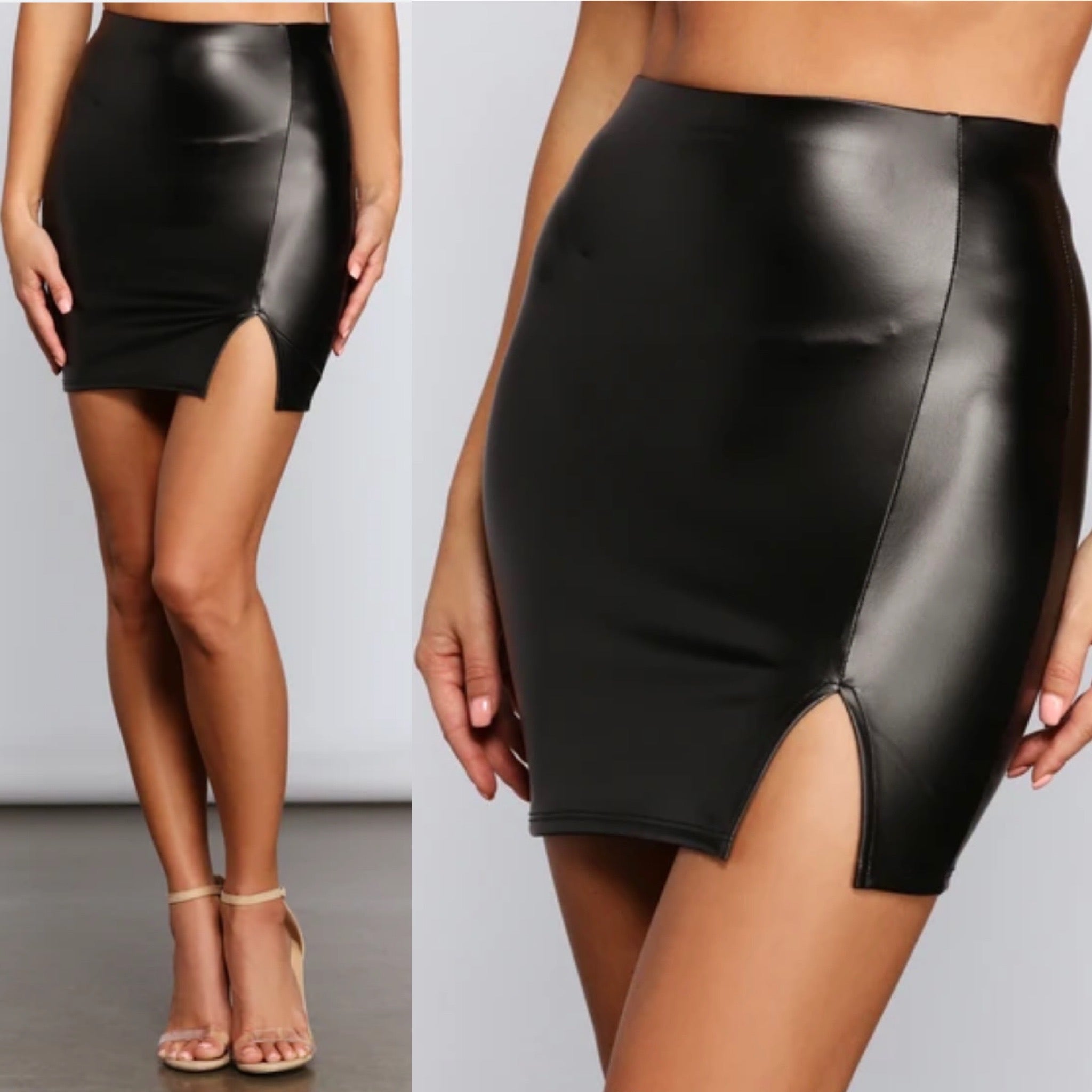 The “Slay It” Faux Leather Skirt In Black