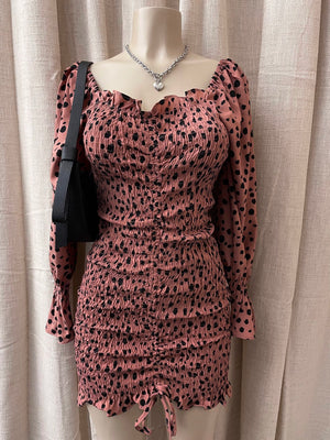The “Betty” Cheetah Spotted Ruched Dress