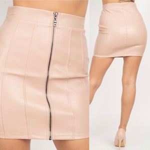 The “Tina” Faux Leather Skirt In Blush