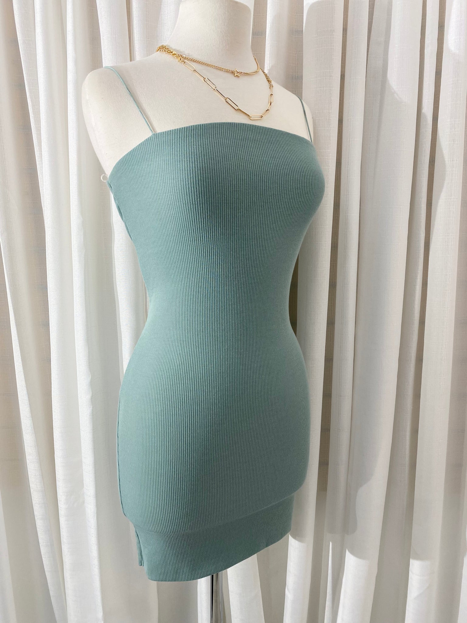 The “Layla” Ribbed Dress In Sage